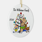 Moeder met meisje, 2 babyjongens, hondenvakantie O Keramisch Ornament (Rechts)