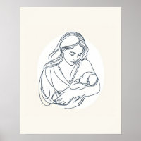 Moeder met pasgeboren Baby - Line Art