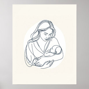Moeder met pasgeboren Baby - Line Art Poster