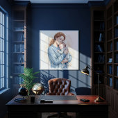 Moeder met slapende baby aquarel poster