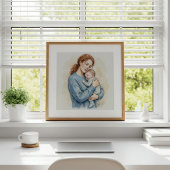 Moeder met slapende baby aquarel poster