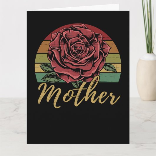Moeder met vervormde Retro Sunset Red Rose Kaart (Voorkant)