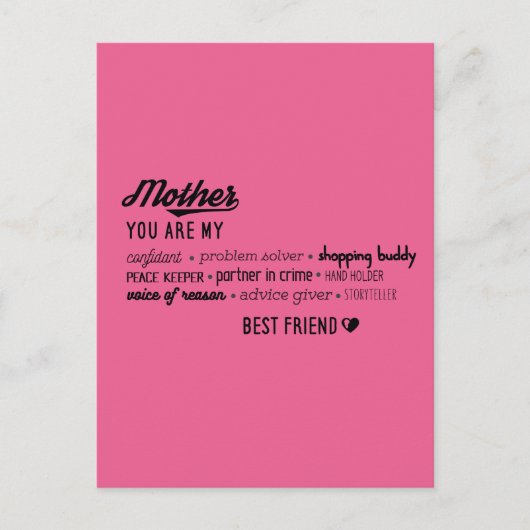 Moeder, mijn beste vriend briefkaart (Voorkant)