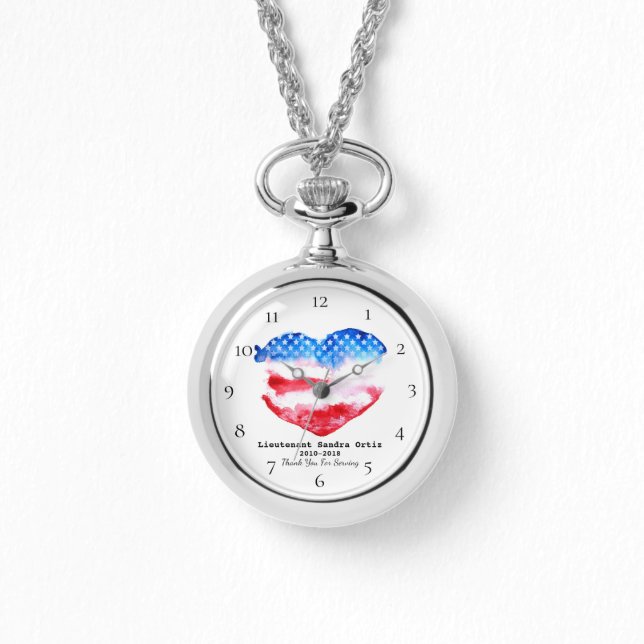 *~* Moeder Militaire Veteraan Rood Wit Blauw Hart  Horloge (Voorkant)