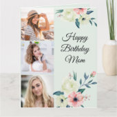 Moeder Mint en Roze Vrouwelijke Bloemen 3 Foto Ver Kaart (Voorkant)