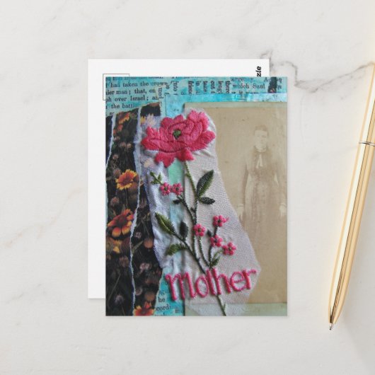 Moeder Mixed Media Collage Briefkaart (Voorkant / Achterkant in situ)