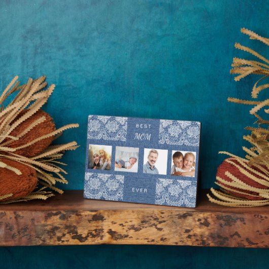 Moeder moeder foto collage blauw denim kant fotoplaat (Zijkant)