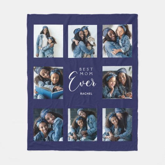 Moeder moeder foto collage marine blauw fleece deken (Voorkant)