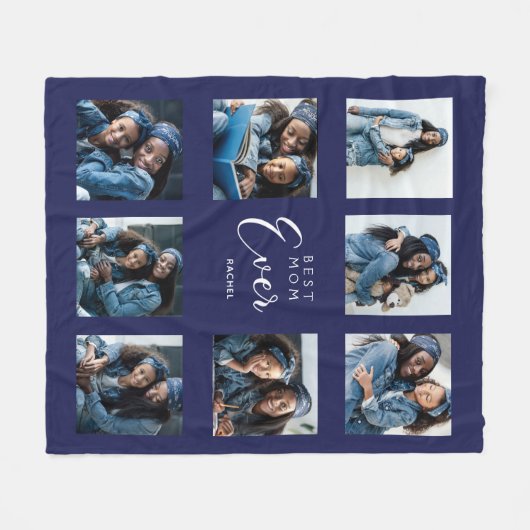 Moeder moeder foto collage marine blauw fleece deken (Voorkant (Horizontaal))