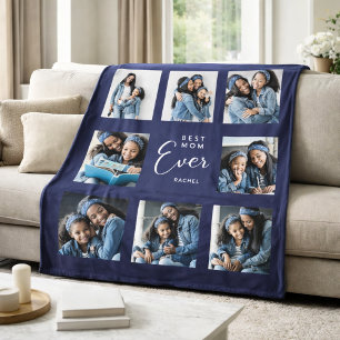 Moeder moeder foto collage marine blauw fleece deken