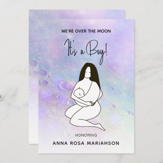 * Moeder Moeder houdt Baby Moon Crater Shower Boy  Kaart (Voorkant / Achterkant)