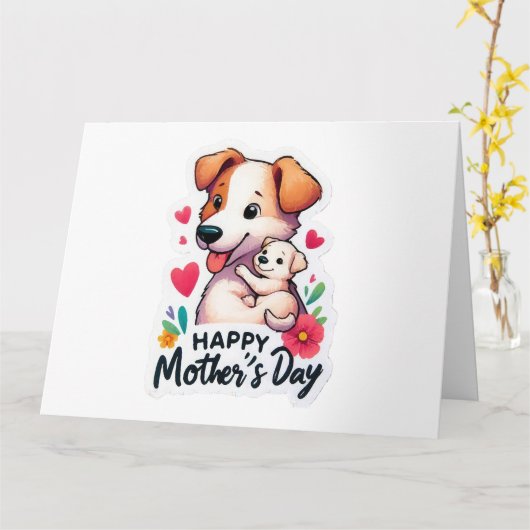 Moeder Moederdag Dierenhond Kaart (Gele Bloem)