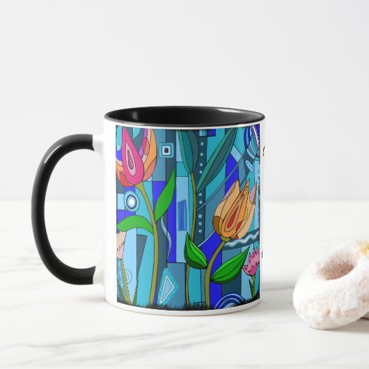 Moeder Moederdag mok Koffiegeschenk Bloemen (Met donut)