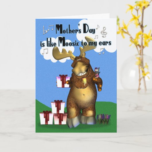 Moeder, Moederdag Moose met geschenken Kaart (Gele Bloem)