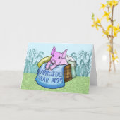 Moeder, Moederdag, Schattige varken in een mandje Kaart (Gele Bloem)