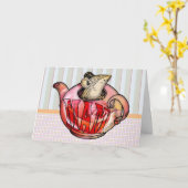 Moeder, Moederdag, Schattigee muis in theepot Kaart (Gele Bloem)