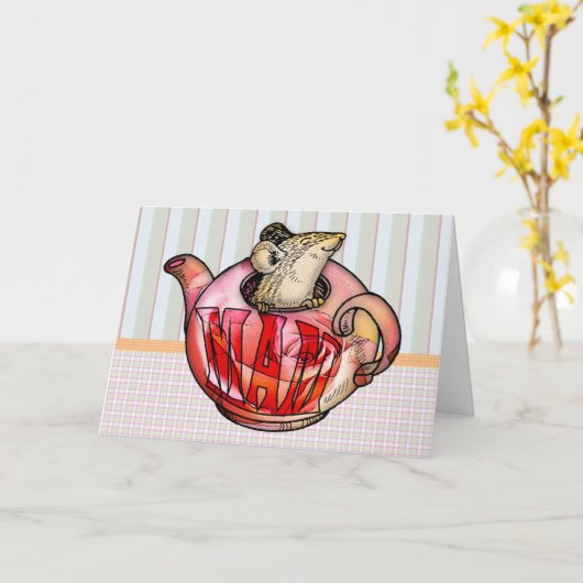 Moeder, Moederdag, Schattigee muis in theepot Kaart (Gele Bloem)