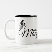 Moeder | Moederdag Zwarte Script Fietsrijder Tweekleurige Koffiemok (Links)