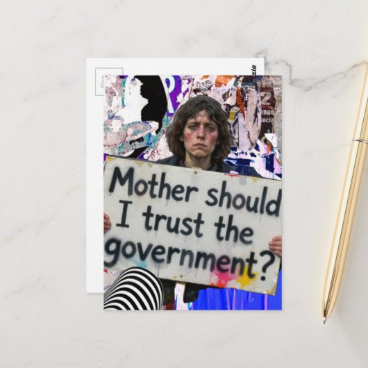 Moeder, moet ik de regering vertrouwen? collage briefkaart (Voorkant / Achterkant in situ)