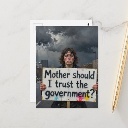 Moeder, moet ik de regering vertrouwen? protestdam briefkaart (Voorkant / Achterkant in situ)