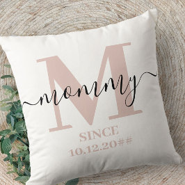 Moeder Monogram Elegante Script Subtiele Roze Kussen