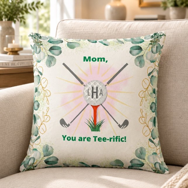 Moeder Monogram Golfbal & Tee 20"x20" Kussen (Creator heeft geüpload)