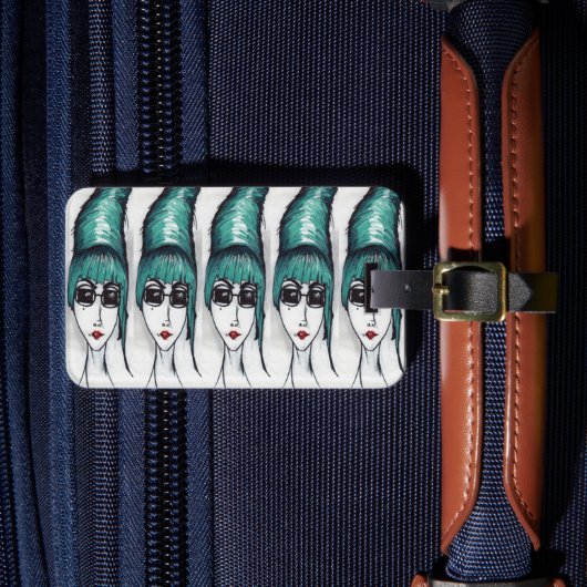 Moeder Monster Blauwgroen Beehive Sassy Pop Art Bagagelabel (Voorkant Insitu 4)