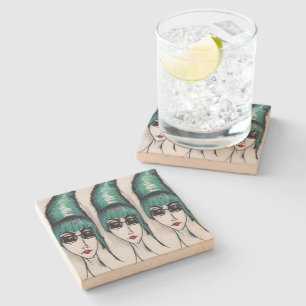 Moeder Monster Vrouw Portret Blauwgroen Bijenkorf  Stenen Onderzetter