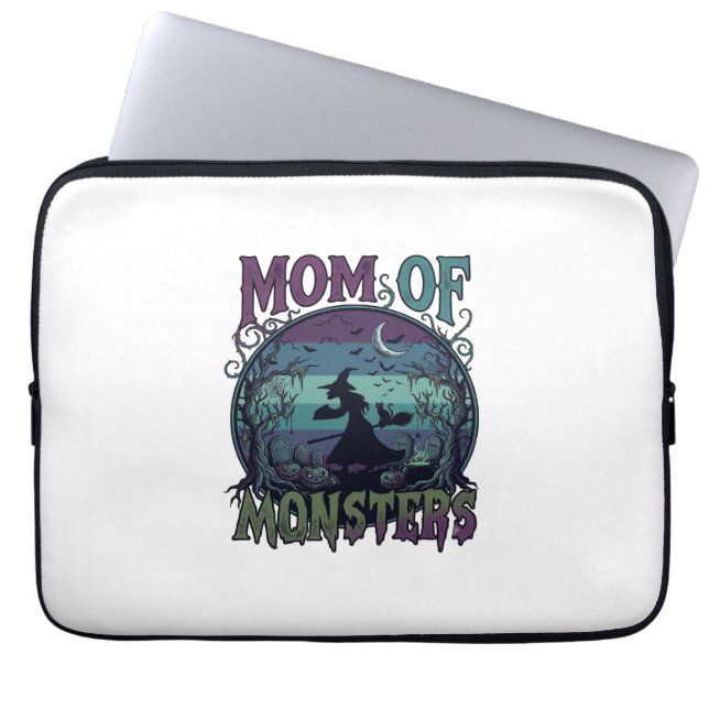 Moeder Monsters Halloween Heks Maan Pompoenen Begr Laptop Sleeve (Voorkant)
