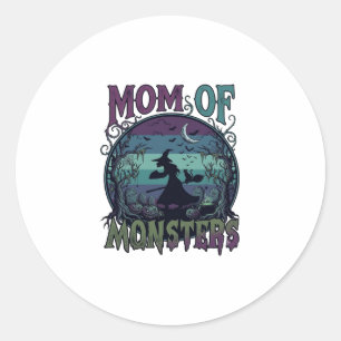 Moeder Monsters Halloween Heks Maan Pompoenen Begr Ronde Sticker