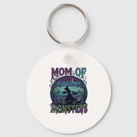 Moeder Monsters Halloween Heks Maan Pompoenen Begr Sleutelhanger (Voorkant)