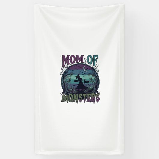 Moeder Monsters Halloween Heks Maan Pompoenen Begr Spandoek (Verticaal)