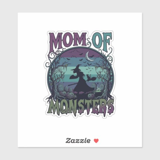 Moeder Monsters Halloween Heks Maan Pompoenen Begr Sticker (Vel)