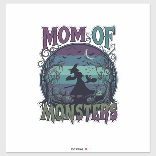Moeder Monsters Halloween Heks Maan Pompoenen Begr Sticker (Vel)