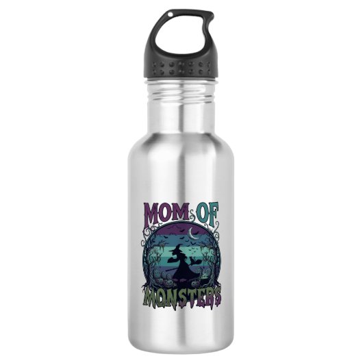 Moeder Monsters Halloween Heks Maan Pompoenen Begr Waterfles (Voorkant)