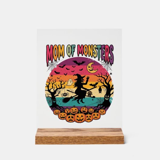Moeder Monsters Halloween Heks Pompoenen Vleermuiz Acryl Bord (Voorkant)