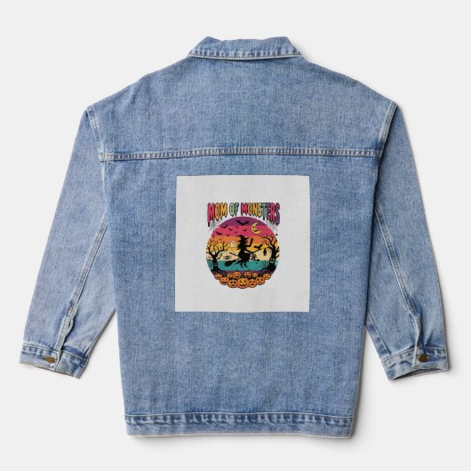Moeder Monsters Halloween Heks Pompoenen Vleermuiz Denim Jacket (Achterkant)