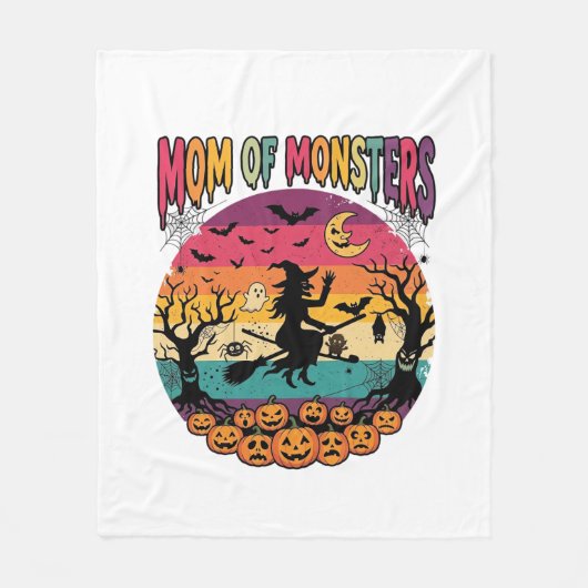 Moeder Monsters Halloween Heks Pompoenen Vleermuiz Fleece Deken (Voorkant)