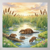 Moeder Muskusrat en Baby's Opvang Poster (Voorkant)