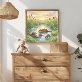 Moeder Muskusrat en Baby's Opvang Poster