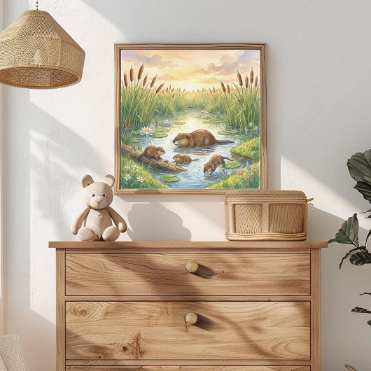Moeder Muskusrat en Baby's Opvang Poster