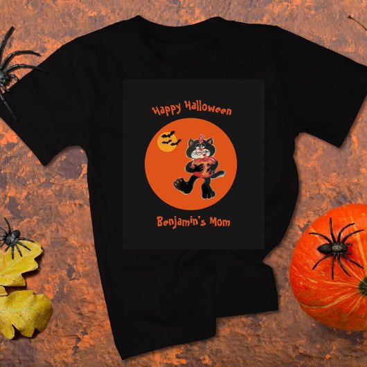 Moeder Naam Halloween Schattige Zwart Kat Maan Vle T-shirt
