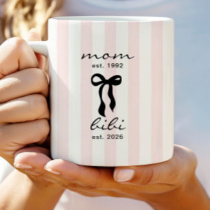 Moeder naar Bibi Mug Roze Strik Strepen Koffiemok