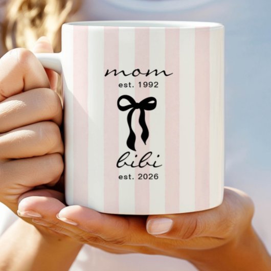 Moeder naar Bibi Mug Roze Strik Strepen Koffiemok