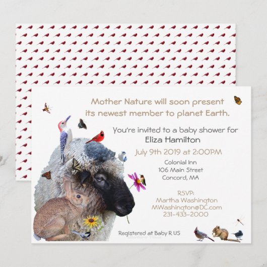 Moeder Natuur Baby shower uitnodiging: Kaart (Voorkant / Achterkant)