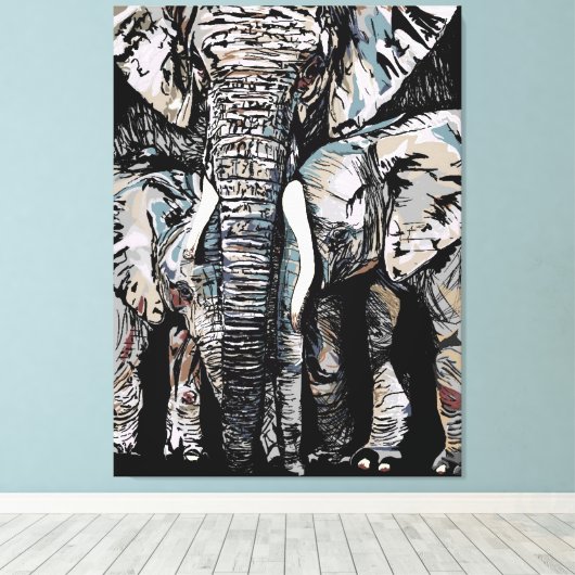 Moeder Olifant en haar Dochters Canvas Afdruk (Insitu (Houten vloer))