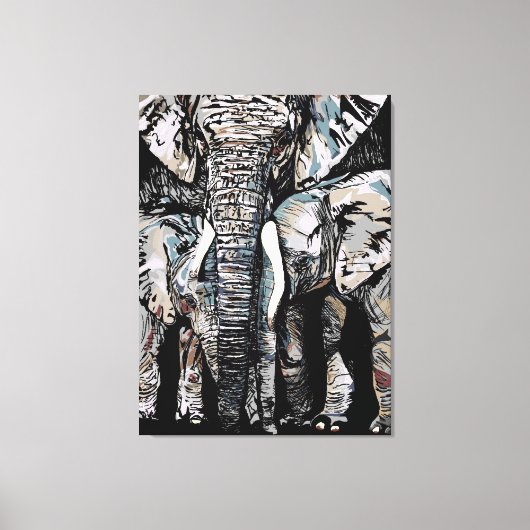 Moeder Olifant en haar Dochters Canvas Afdruk (Voorkant)