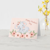 Moeder Olifant & Kalf Moederdag Kaart (Gele Bloem)