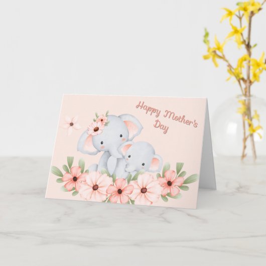 Moeder Olifant & Kalf Moederdag Kaart (Gele Bloem)