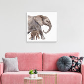 Moeder Olifant met Baby Olifant Canvas Afdruk (Insitu (Woonkamer))